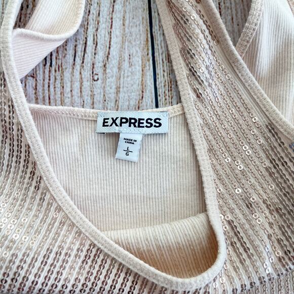 Women's Large EXPRESS Front Sequined Ribbed Tank Top - Picture 4 of 6